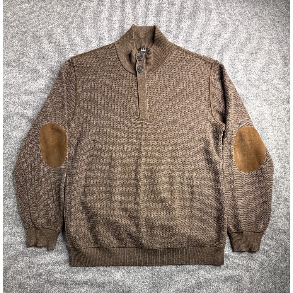 KE BEHAR NEW YORK Brown‎ Rib Knit 1/4 ZIP OPENING Button Men's XXLarge Pull Over